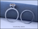 1.60 Carat (ctw) 10K White Gold Cushion Cut Morganite & Round Cut White Diamond Ladies Bridal Halo Engagement Ring With Matching Band Set