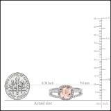 1.60 Carat (ctw) 10K White Gold Cushion Cut Morganite & Round Cut White Diamond Ladies Bridal Halo Engagement Ring With Matching Band Set