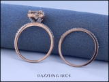 1.60 Carat (ctw) 18K Rose Gold Cushion Cut Morganite & Round Cut White Diamond Ladies Bridal Halo Engagement Ring With Matching Band Set