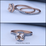 1.60 Carat (ctw) 18K Rose Gold Cushion Cut Morganite & Round Cut White Diamond Ladies Bridal Halo Engagement Ring With Matching Band Set
