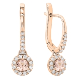 0.45 Carat (ctw) 10K Rose Gold Round Morganite & White Diamond Ladies Halo Style Dangling Drop Earrings 1/2 CT