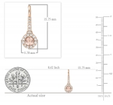 14K Rose Gold Round Morganite & White Diamond Ladies Halo Style Dangling Drop Earring 1/2 CT