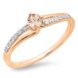 0.33 Carat (ctw) 10K Rose Gold Round Cut Morganite & White Diamond Ladies Bridal Wave Promise Engagement Ring 1/3 CT