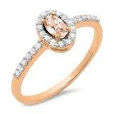 0.50 Carat (ctw) 10K Rose Gold Oval Cut Morganite & Round White Diamond Ladies Halo Bridal Engagement Ring 1/2 CT