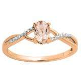 0.50 Carat (ctw) 10K Rose Gold Oval Cut morganite & Round Cut White Diamond Ladies Bridal Swirl Split Shank Engagement Promise Ring 1/2 CT