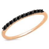 0.20 Carat (ctw) 10K Rose Gold Round Cut Black Diamond Ladies Stackable Anniversary Wedding Band 1/5 CT