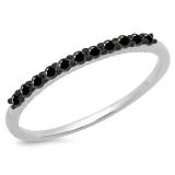 0.20 Carat (ctw) 10K White Gold Round Cut Black Diamond Ladies Stackable Anniversary Wedding Band 1/5 CT