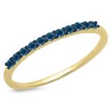 0.20 Carat (ctw) 10K Yellow Gold Round Cut Blue Diamond Ladies Stackable Anniversary Wedding Band 1/5 CT