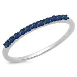 0.20 Carat (ctw) 14K White Gold Round Cut Blue Sapphire Ladies Stackable Anniversary Wedding Band 1/5 CT
