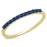 0.20 Carat (ctw) 14K Yellow Gold Round Cut Blue Sapphire Ladies Stackable Anniversary Wedding Band 1/5 CT