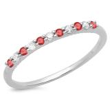 0.20 Carat (ctw) 14K White Gold Round Cut Ruby & White Diamond Ladies Stackable Anniversary Wedding Band 1/5 CT