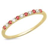0.20 Carat (ctw) 14K Yellow Gold Round Cut Ruby & White Diamond Ladies Stackable Anniversary Wedding Band 1/5 CT