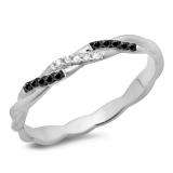 0.10 Carat (ctw) 14K White Gold Round Cut Black & White Diamond Ladies Swirl Anniversary Wedding Band Stackable Ring 1/10 CT