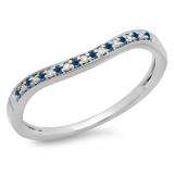 0.10 Carat (ctw) 14K White Gold Round Cut Blue & White Diamond Ladies Stackable Anniversary Wedding Band 1/10 CT