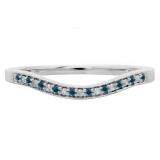 0.10 Carat (ctw) 14K White Gold Round Cut Blue & White Diamond Ladies Stackable Anniversary Wedding Band 1/10 CT