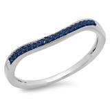 0.10 Carat (ctw) 10K White Gold Round Cut Blue Sapphire Ladies Stackable Anniversary Wedding Band 1/10 CT