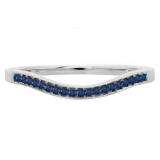 0.10 Carat (ctw) 10K White Gold Round Cut Blue Sapphire Ladies Stackable Anniversary Wedding Band 1/10 CT