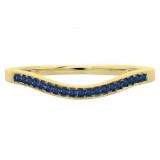 0.10 Carat (ctw) 10K Yellow Gold Round Cut Blue Sapphire Ladies Stackable Anniversary Wedding Band 1/10 CT