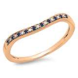 0.10 Carat (ctw) 14K Rose Gold Round Cut Blue Sapphire & White Diamond Ladies Stackable Anniversary Wedding Band 1/10 CT