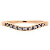 0.10 Carat (ctw) 14K Rose Gold Round Cut Blue Sapphire & White Diamond Ladies Stackable Anniversary Wedding Band 1/10 CT