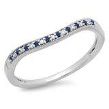 0.10 Carat (ctw) 14K White Gold Round Cut Blue Sapphire & White Diamond Ladies Stackable Anniversary Wedding Band 1/10 CT