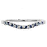 0.10 Carat (ctw) 14K White Gold Round Cut Blue Sapphire & White Diamond Ladies Stackable Anniversary Wedding Band 1/10 CT
