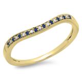 0.10 Carat (ctw) 14K Yellow Gold Round Cut Blue Sapphire & White Diamond Ladies Stackable Anniversary Wedding Band 1/10 CT