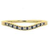 0.10 Carat (ctw) 14K Yellow Gold Round Cut Blue Sapphire & White Diamond Ladies Stackable Anniversary Wedding Band 1/10 CT