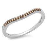 0.10 Carat (ctw) 10K White Gold Round Cut Champagne Diamond Ladies Stackable Anniversary Wedding Band 1/10 CT