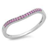 0.10 Carat (ctw) 10K White Gold Round Cut Pink Sapphire Ladies Stackable Anniversary Wedding Band 1/10 CT