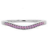 0.10 Carat (ctw) 10K White Gold Round Cut Pink Sapphire Ladies Stackable Anniversary Wedding Band 1/10 CT