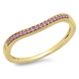 0.10 Carat (ctw) 10K Yellow Gold Round Cut Pink Sapphire Ladies Stackable Anniversary Wedding Band 1/10 CT