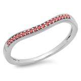 0.10 Carat (ctw) 10K White Gold Round Cut Ruby Ladies Stackable Anniversary Wedding Band 1/10 CT