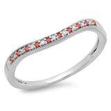 0.10 Carat (ctw) 14K White Gold Round Cut Ruby & White Diamond Ladies Stackable Anniversary Wedding Band 1/10 CT