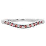 0.10 Carat (ctw) 14K White Gold Round Cut Ruby & White Diamond Ladies Stackable Anniversary Wedding Band 1/10 CT
