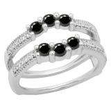 0.80 Carat (ctw) 10K White Gold Round Cut Black & White Diamond Ladies Anniversary Wedding Band 3 Stone Enhancer Guard Double Ring 3/4 CT