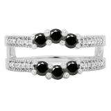 0.80 Carat (ctw) 10K White Gold Round Cut Black & White Diamond Ladies Anniversary Wedding Band 3 Stone Enhancer Guard Double Ring 3/4 CT