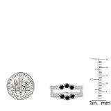 0.80 Carat (ctw) 10K White Gold Round Cut Black & White Diamond Ladies Anniversary Wedding Band 3 Stone Enhancer Guard Double Ring 3/4 CT