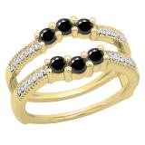 0.80 Carat (ctw) 14K Yellow Gold Round Cut Black & White Diamond Ladies Anniversary Wedding Band 3 Stone Enhancer Guard Double Ring 3/4 CT