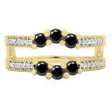 0.80 Carat (ctw) 14K Yellow Gold Round Cut Black & White Diamond Ladies Anniversary Wedding Band 3 Stone Enhancer Guard Double Ring 3/4 CT