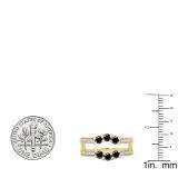 0.80 Carat (ctw) 14K Yellow Gold Round Cut Black & White Diamond Ladies Anniversary Wedding Band 3 Stone Enhancer Guard Double Ring 3/4 CT