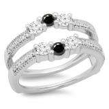 0.80 Carat (ctw) 10K White Gold Round Cut Black & White Diamond Ladies Anniversary Wedding Band 3 Stone Enhancer Guard Double Ring 3/4 CT