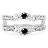 0.80 Carat (ctw) 10K White Gold Round Cut Black & White Diamond Ladies Anniversary Wedding Band 3 Stone Enhancer Guard Double Ring 3/4 CT