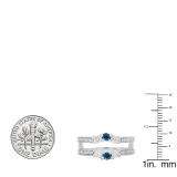 0.80 Carat (ctw) 18K White Gold Round Cut Blue & White Diamond Ladies Anniversary Wedding Band 3 Stone Enhancer Guard Double Ring 3/4 CT