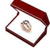 0.80 Carat (ctw) 14K Rose Gold Round Cut Blue Sapphire & White Diamond Ladies Anniversary Wedding Band 3 Stone Enhancer Guard Double Ring 3/4 CT