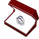 0.80 Carat (ctw) 18K White Gold Round Cut Blue Sapphire & White Diamond Ladies Anniversary Wedding Band 3 Stone Enhancer Guard Double Ring 3/4 CT