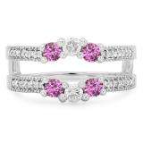 0.80 Carat (ctw) 14K White Gold Round Cut Pink Sapphire & White Diamond Ladies Anniversary Wedding Band 3 Stone Enhancer Guard Double Ring 3/4 CT