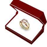0.80 Carat (ctw) 14K Yellow Gold Round Cut Pink Sapphire & White Diamond Ladies Anniversary Wedding Band 3 Stone Enhancer Guard Double Ring 3/4 CT