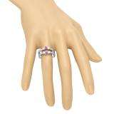 0.80 Carat (ctw) 18K White Gold Round Cut Pink Sapphire & White Diamond Ladies Anniversary Wedding Band 3 Stone Enhancer Guard Double Ring 3/4 CT
