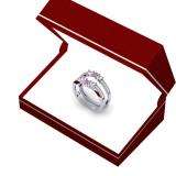 0.80 Carat (ctw) 18K White Gold Round Cut Pink Sapphire & White Diamond Ladies Anniversary Wedding Band 3 Stone Enhancer Guard Double Ring 3/4 CT